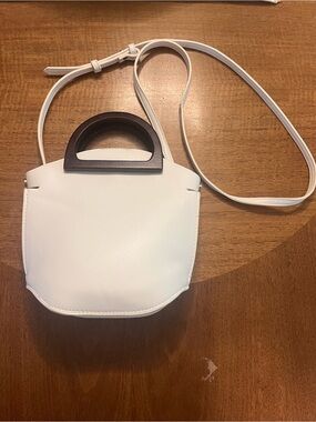 Mango White Crossbody Mini Bag with Wooden Handle